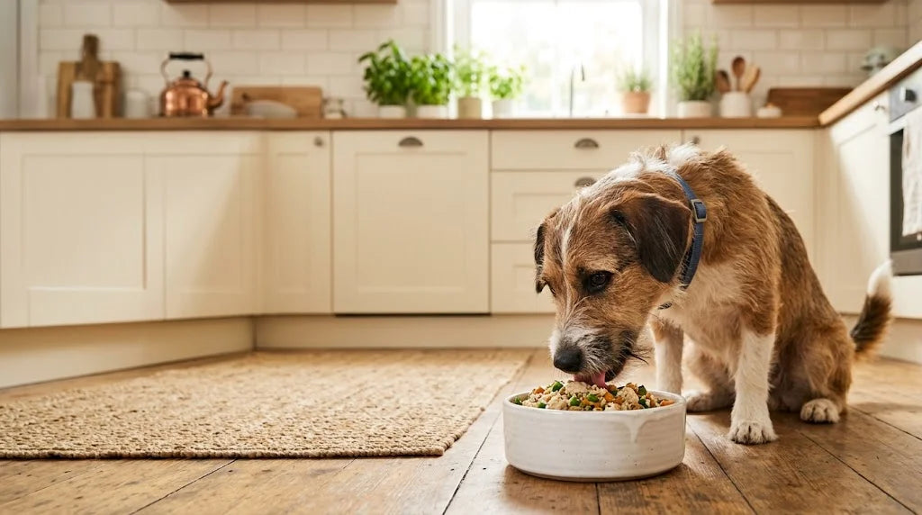 Perro comiendo Yuppi's Pawer Food